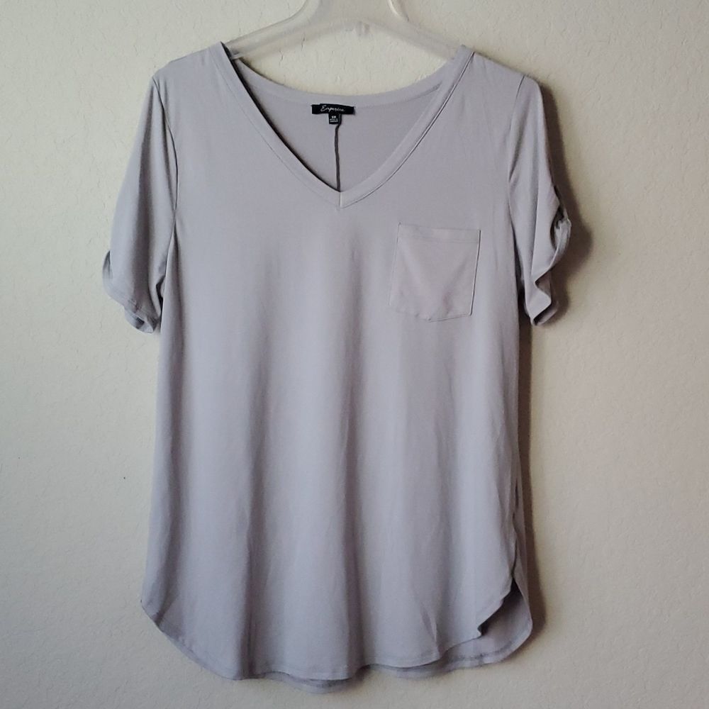 Emperice Soft Gray V Neck Pocket Tee Size 3X Short Sleeve Plus Size
